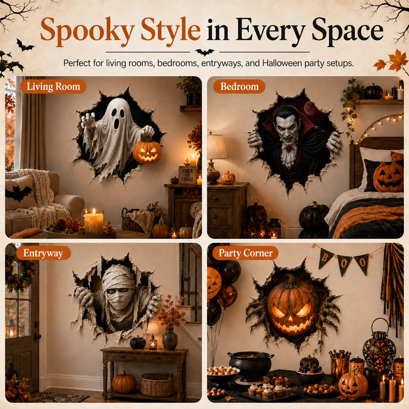 🎃👻 Halloween 3D Muursticker – Laat je Muur Tot Leven Komen! 🕷️