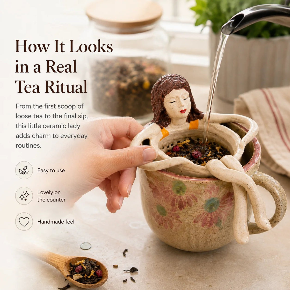 ☕🏺Whimsical Sitting Lady Ceramic Tea Strainer Collection
