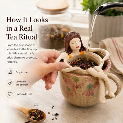 ☕🏺Whimsical Sitting Lady Ceramic Tea Strainer Collection