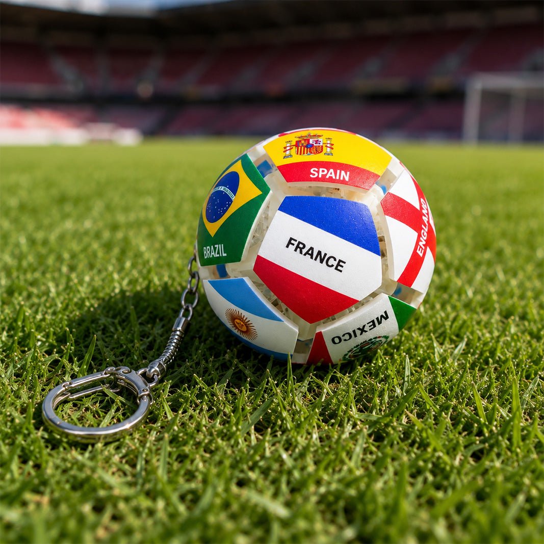 🏆⚽ Stressverlichtende sleutelhanger met wereldvlaggenvoetbal | Stressverlichtend speelgoed voor in je zak