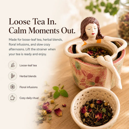 ☕🏺Whimsical Sitting Lady Ceramic Tea Strainer Collection