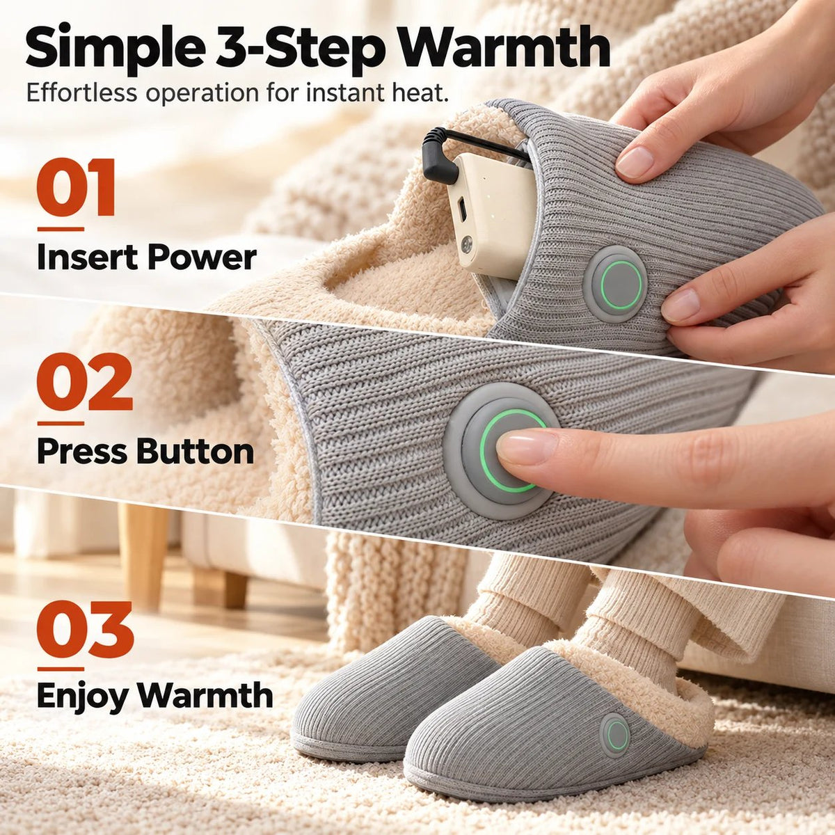 👣 Slimme Verwarmde Pantoffels – Overal Warmte in Huis