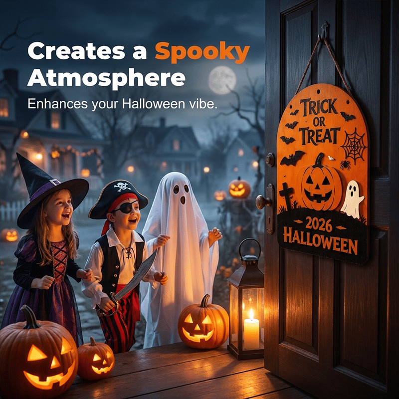 🎃 Trick or Treat Halloween Deurbord – Sfeervolle Halloween Welkom Decoratie 👻🦇