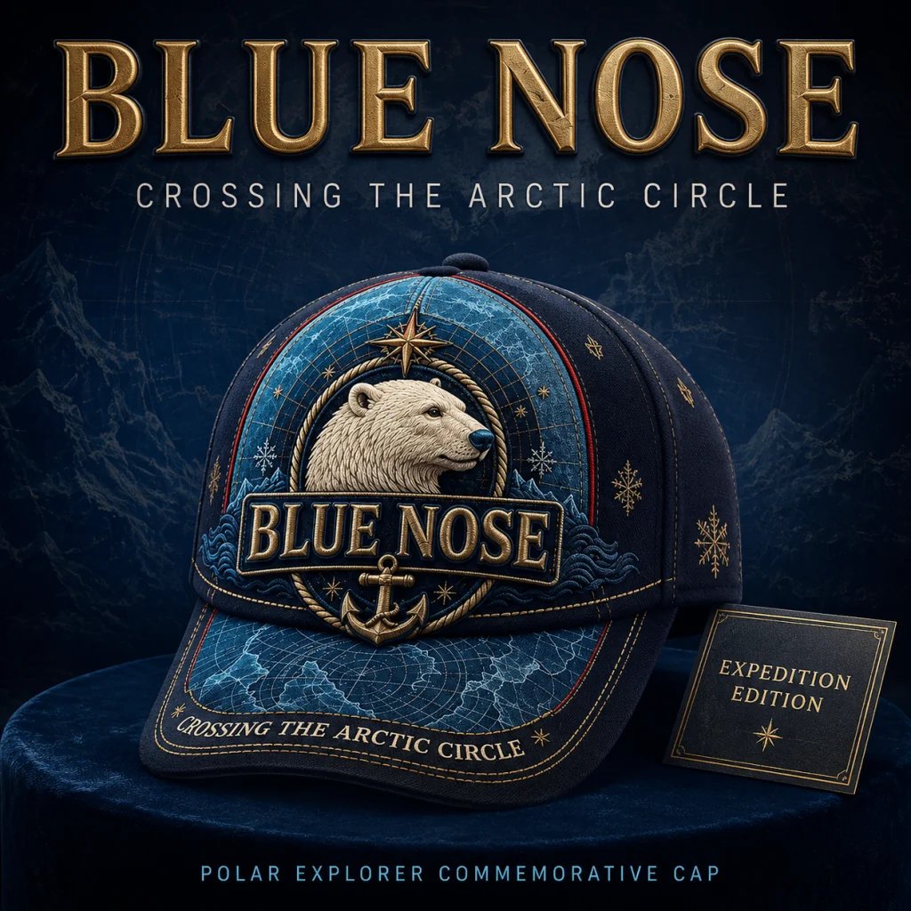 🐻‍❄️🏔️ Vintage “Blue Nose” Poolbeer – Herdenkingspet voor de oversteek van de poolcirkel 🧢