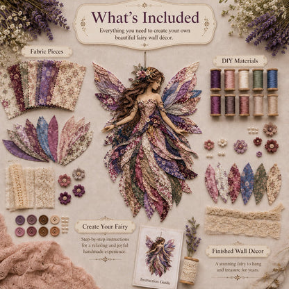 🧚‍♀️🌸 Premium doe-het-zelfpakket ‘Fairy Patchwork’ | Hoogwaardige gelaagde stof met bloemmotiefvleugels – doe-het-zelf, handgemaakte fantasiewanddecoratie ✨