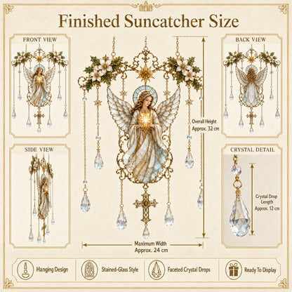 ✨ Collectie ‘Blessing Suncatcher’ in glas-in-loodstijl | Op het geloof geïnspireerde raamdecoratie met goudkleurige omlijsting en kristallen regenboogdruppels 🌈🙏
