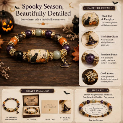 🔥LAATSTE DAG 50% KORTING - 🎃Cadeauset met kralenarmband in de vorm van een zwarte kat en pompoen, limited edition 2026 Halloween