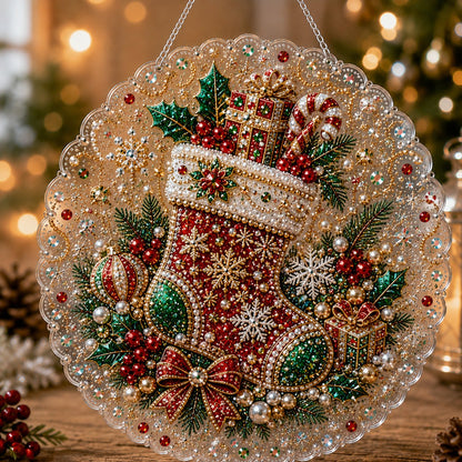 🎄 Kerst-diamantkunst-set met parels voor een acryl wandplaat | Krasbestendig, kleurvast bord met parelkraaltjes | Zelf te maken, handgemaakte kerstversiering 🎅💎
