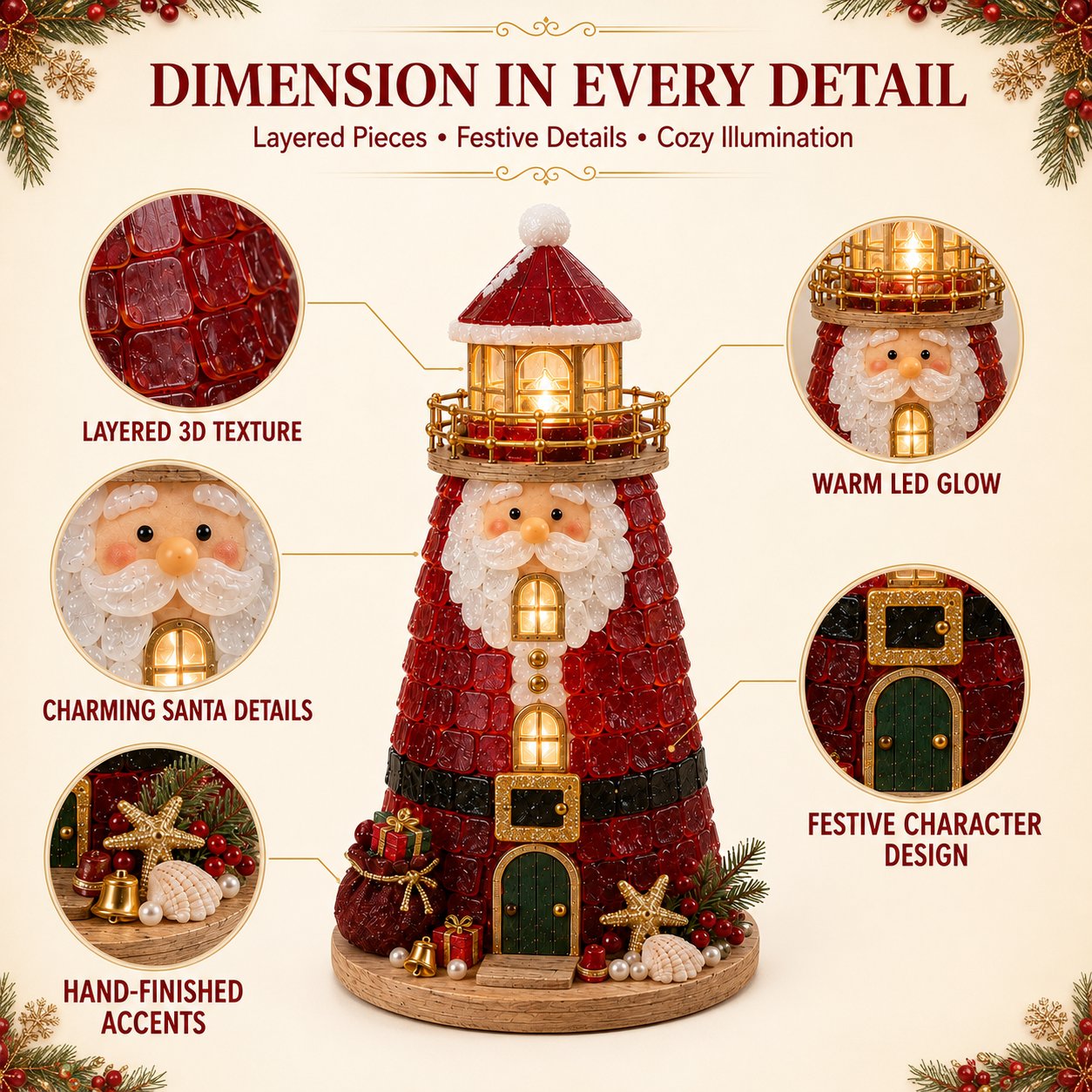🎄Een voor beginners geschikte doe-het-zelfset voor een verlichte kerstfiguur in de vorm van een vuurtoren in zeeglasstijl | Complete set inclusief onderdelen in zeeglasstijl, led-lampjes en een stapsgewijze handleiding 💕