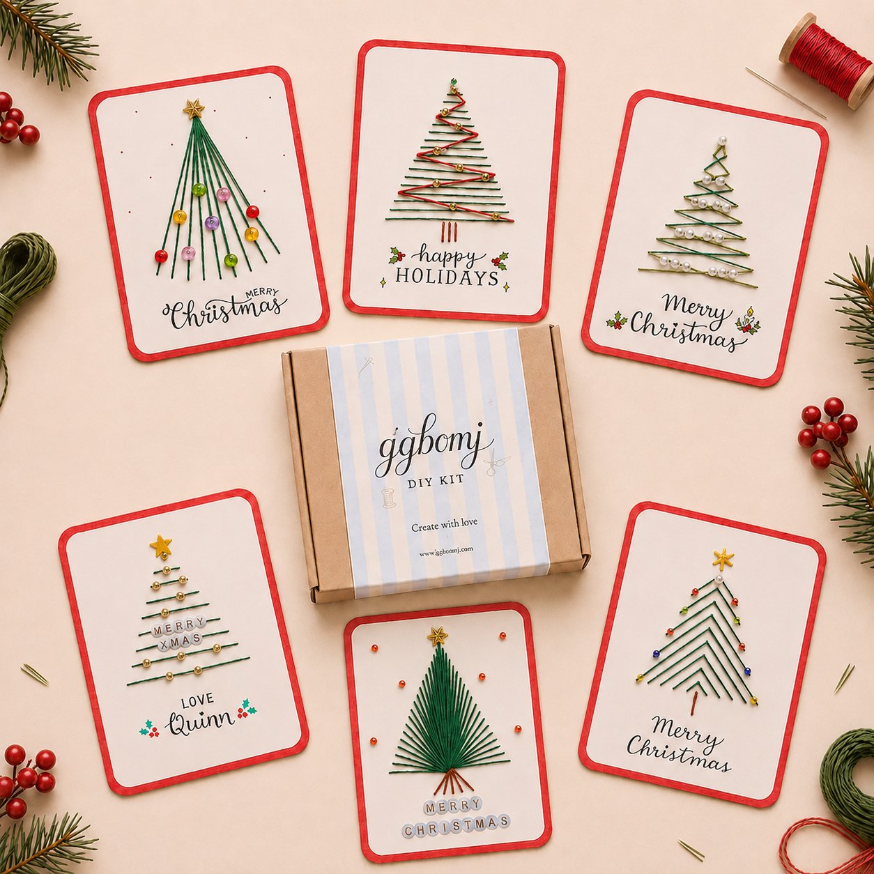 🎄🧵DIY-set voor een kerstkaart met string art