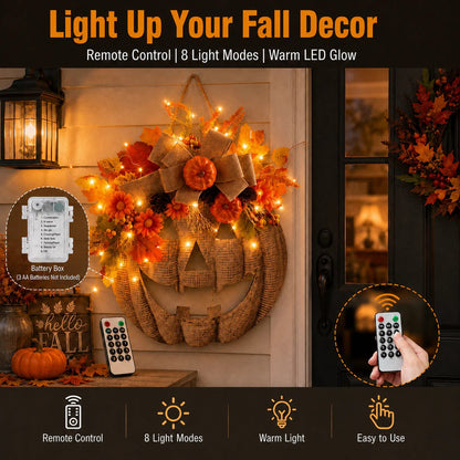 🎃✨ Lighted Burlap Pumpkin Wreath  (✨Limited Edition 2026)