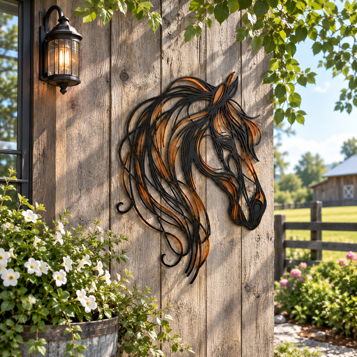 🐴✨ Metalen Paardenhoofd Wanddecoratie – Elegante Kunst met Warme Brons- en Koperaccenten