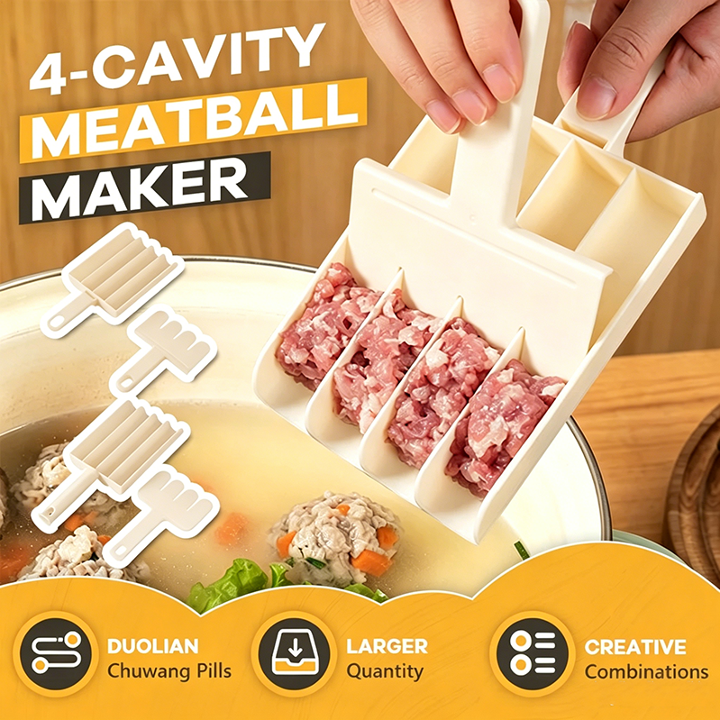 📢📢 Limited-time 50% off! Buy one, get one free!! 4-Vaks Gehaktballen Maker – Snel, Gelijkmatig & Perfect van Vorm! 🍡✨🍢