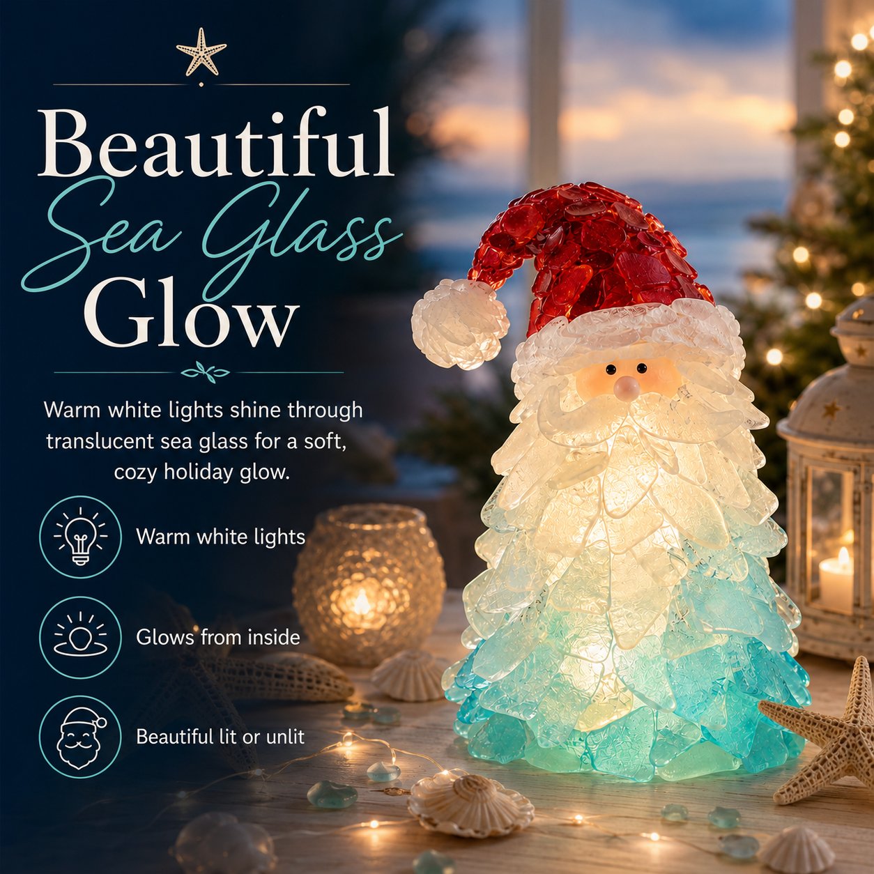 🎅 Beginnersvriendelijke doe-het-zelf-set voor kerstversiering met verlichte zeeglas-kerstman | Complete set inclusief stukjes zeeglas, warme kerstverlichting en een stapsgewijze handleiding 💕