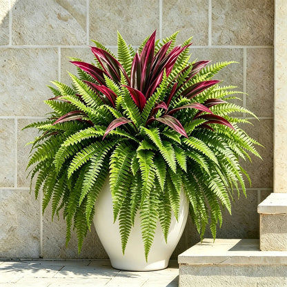 💥Zomeraanbieding🔥UV-bestendige kunstvaren en rode dracaena als decoratieve planten – vol, weelderig en kleurvast!