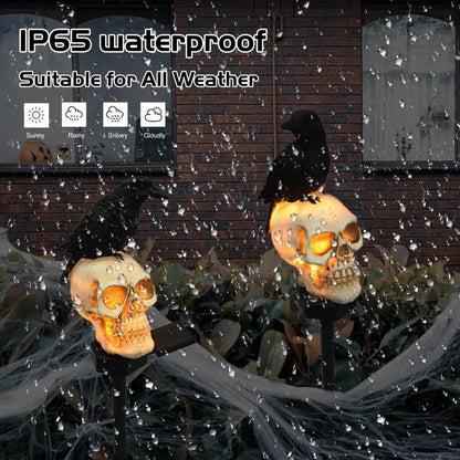 🐦‍⬛Geanimeerde raafschedel-tuinpaal op zonne-energie💀 | Halloween-tuindecoratie voor buiten
