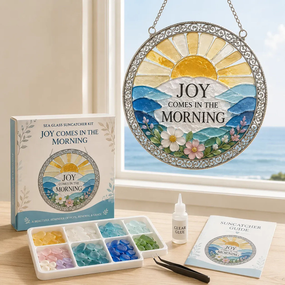 ✝️ Collectie DIY-kits voor zonnelichtvangers met bijbelteksten, geschikt voor beginners | Complete set inclusief stukjes mat zeeglas, doorzichtige lijm en een stapsgewijze handleiding 💕