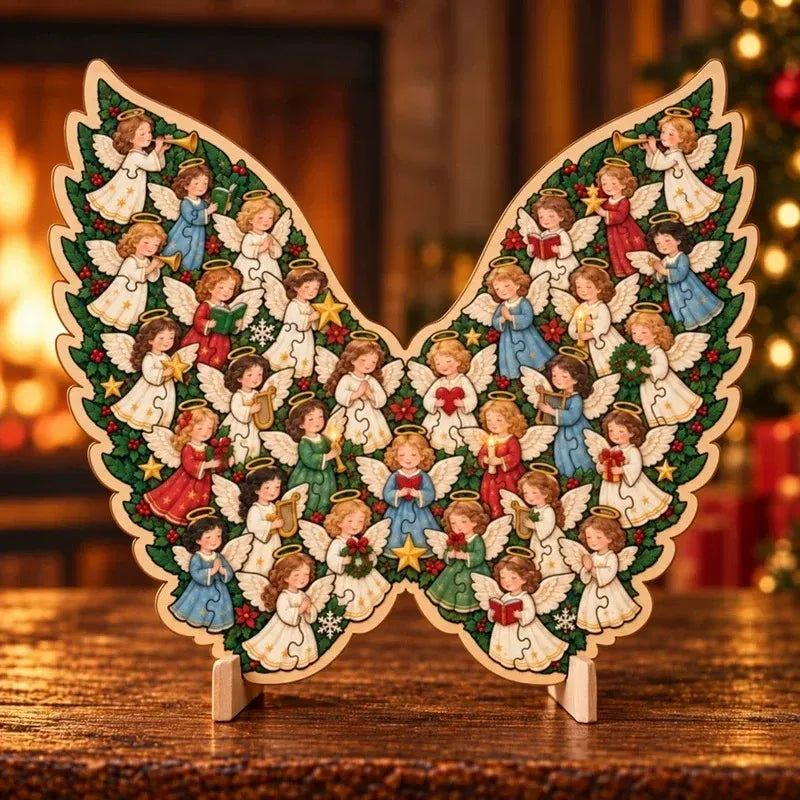 🎄 Houten kerstpuzzel van 20 cm met standaard | 9 feestelijke ontwerpen om in elkaar te zetten en tentoon te stellen 🧩