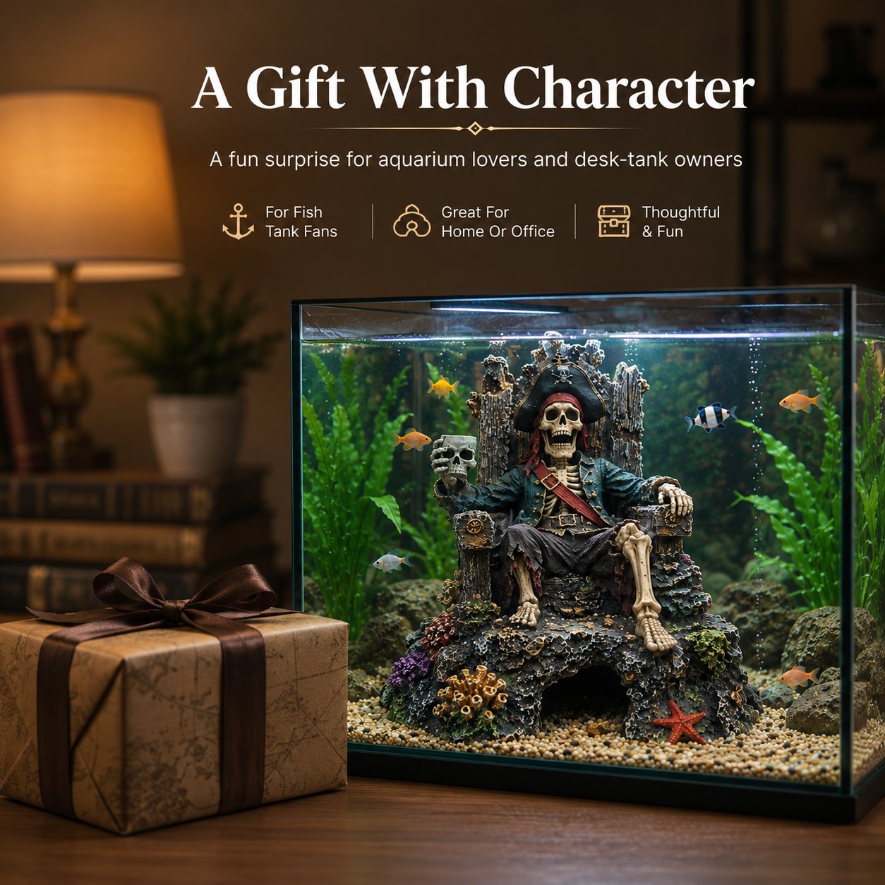 🌊☠️Underwater Pirate Skeleton Throne Aquarium Hideout Cave Decor