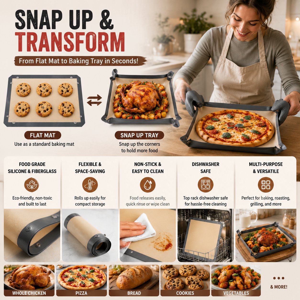 🍕🔥 Veranderbare Siliconen Bakmat – Van Bakmat Naar Bakmand In Enkele Seconden! ✨