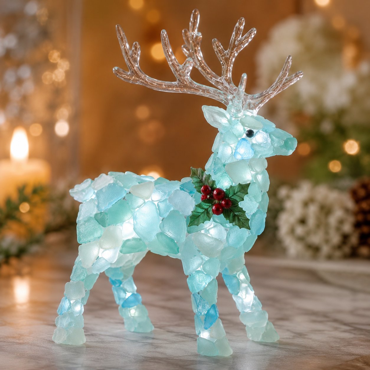 🎅 Beginnersvriendelijke doe-het-zelf-set voor kerstversiering met verlichte zeeglas-kerstman | Complete set inclusief stukjes zeeglas, warme kerstverlichting en een stapsgewijze handleiding 💕