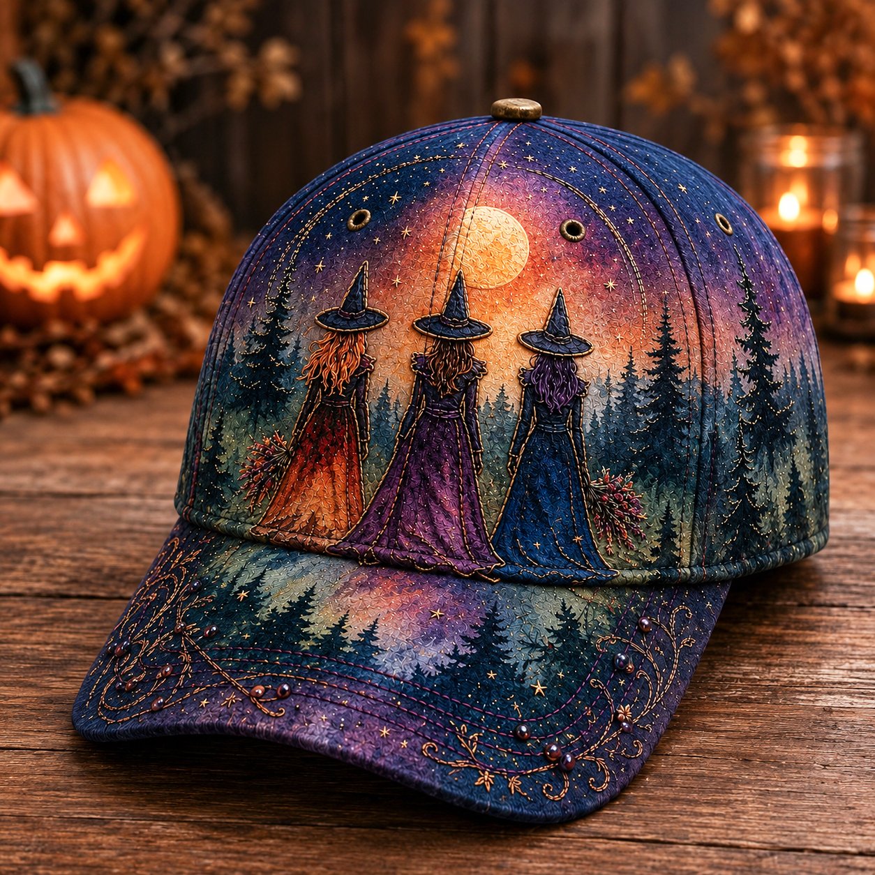 🌙 Three Witches-baseballpet met maanlichtmotief