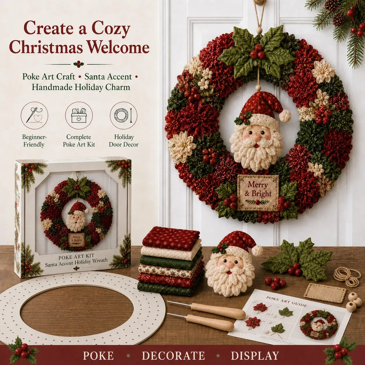 🎄 DIY Kerstkranspakket met prikbordkunst – Handgemaakte kerstdeurdecoratie