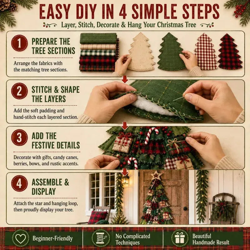 🎄 DIY patchwork kerstboom deurhanger | Landelijke kerstdecoratie