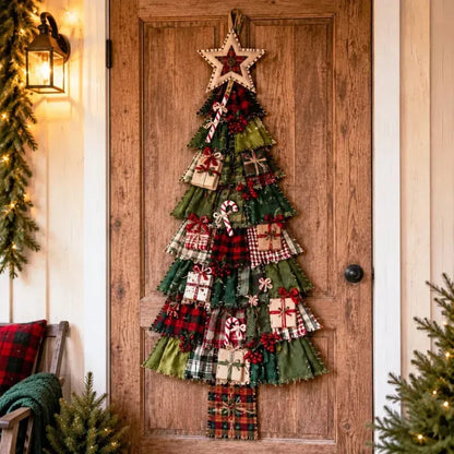 🎄 DIY patchwork kerstboom deurhanger | Landelijke kerstdecoratie