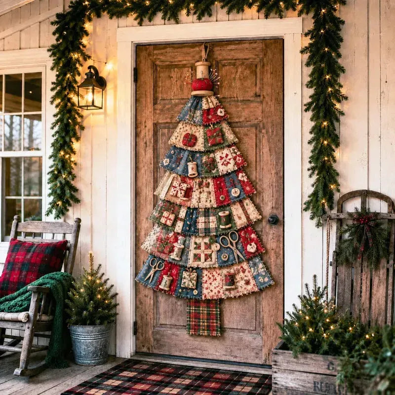 🎄 DIY patchwork kerstboom deurhanger | Landelijke kerstdecoratie