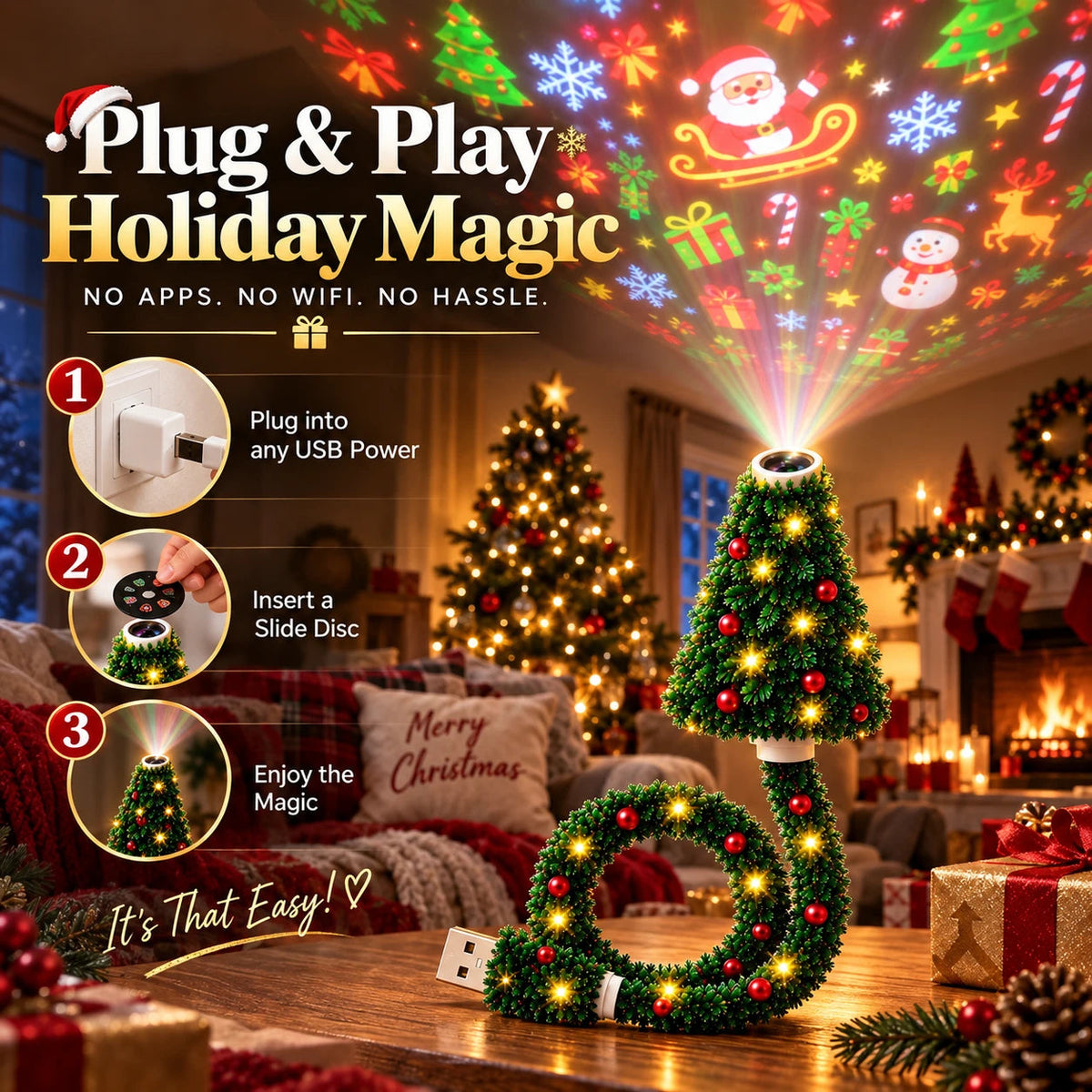 🌟 Christmas 5D Projection Light🎄⛄🎅USB Powered Christmas Night Light with 6+ Holiday Patterns