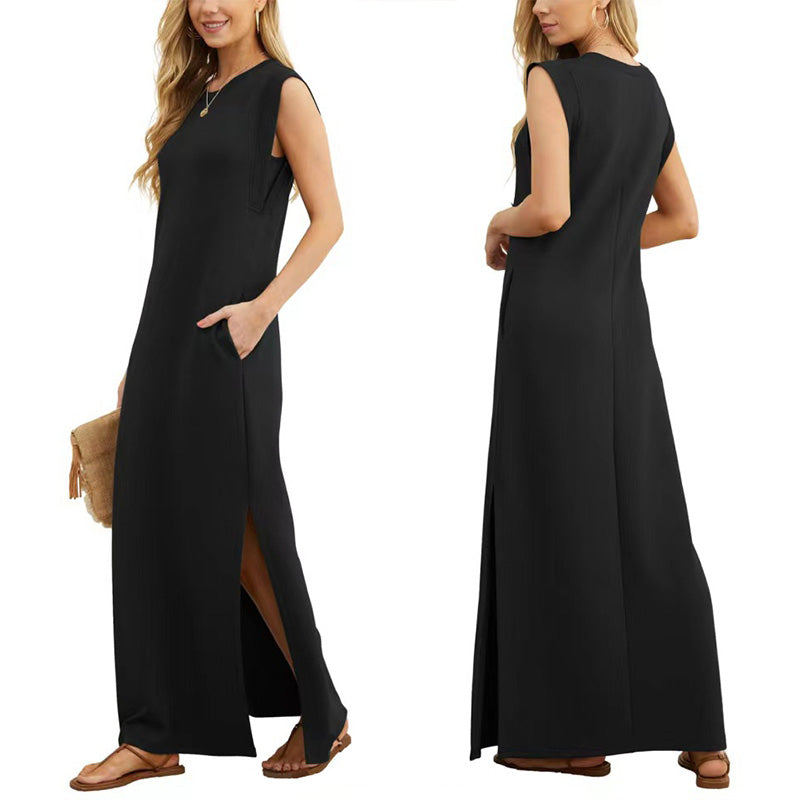 Rimpelvrije Casual Jurk Voor Dames Met Splitzoom