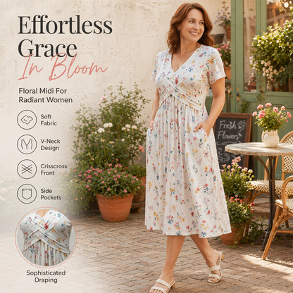 👗V‑hals damesjurk | Bloemenprint & gedraaide taille
