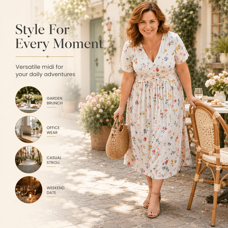 👗V‑hals damesjurk | Bloemenprint & gedraaide taille