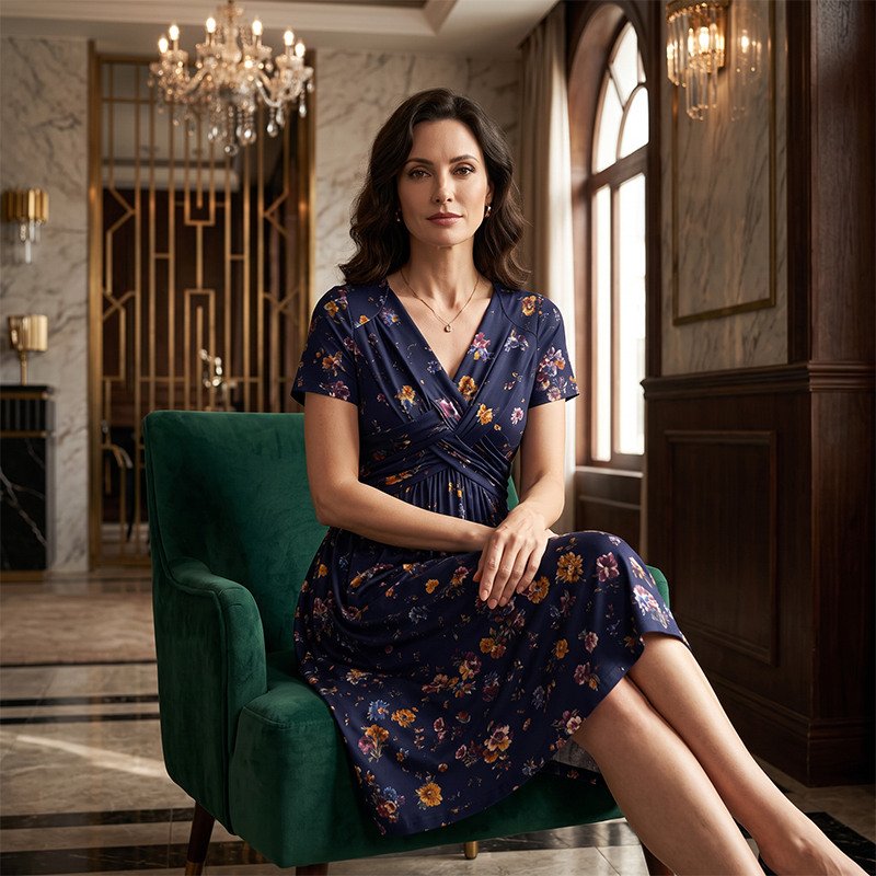 👗V‑hals damesjurk | Bloemenprint & gedraaide taille