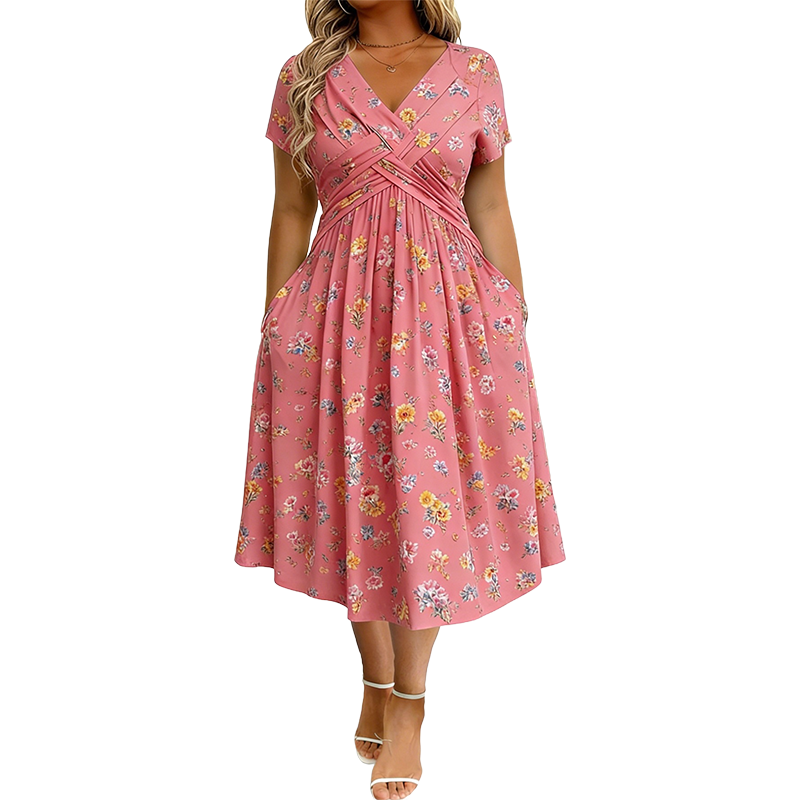 👗V‑hals damesjurk | Bloemenprint & gedraaide taille