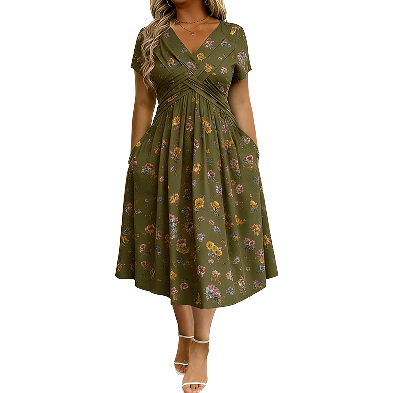 👗V‑hals damesjurk | Bloemenprint & gedraaide taille