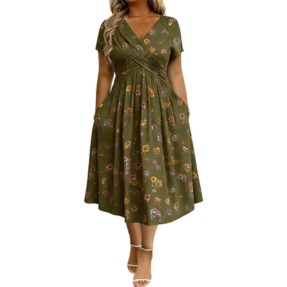 👗V‑hals damesjurk | Bloemenprint & gedraaide taille