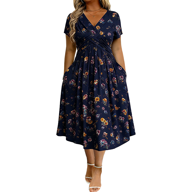 👗V‑hals damesjurk | Bloemenprint & gedraaide taille