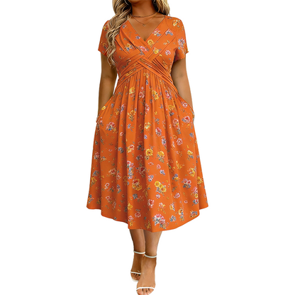 👗V‑hals damesjurk | Bloemenprint & gedraaide taille