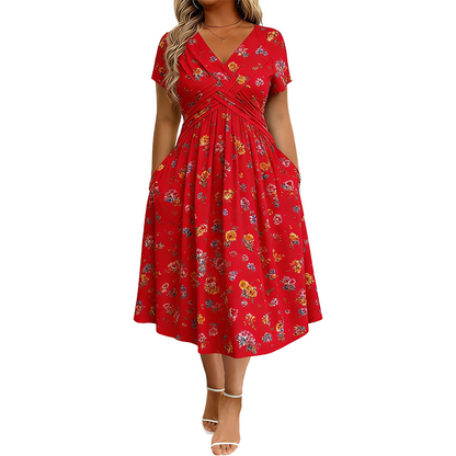 👗V‑hals damesjurk | Bloemenprint & gedraaide taille
