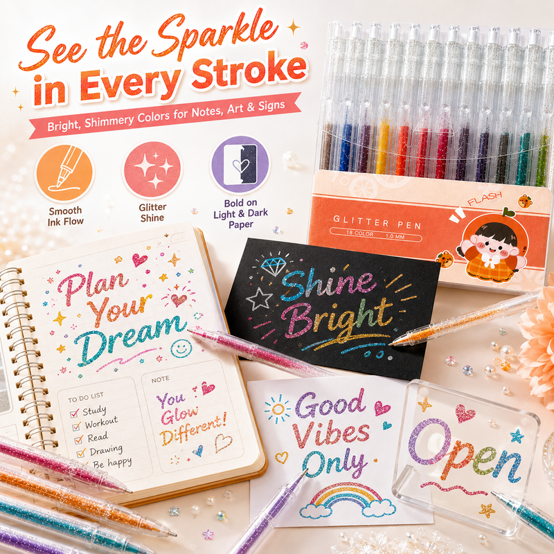 🌈Retractable Glitter Gel Pen Set for Journaling & Drawing