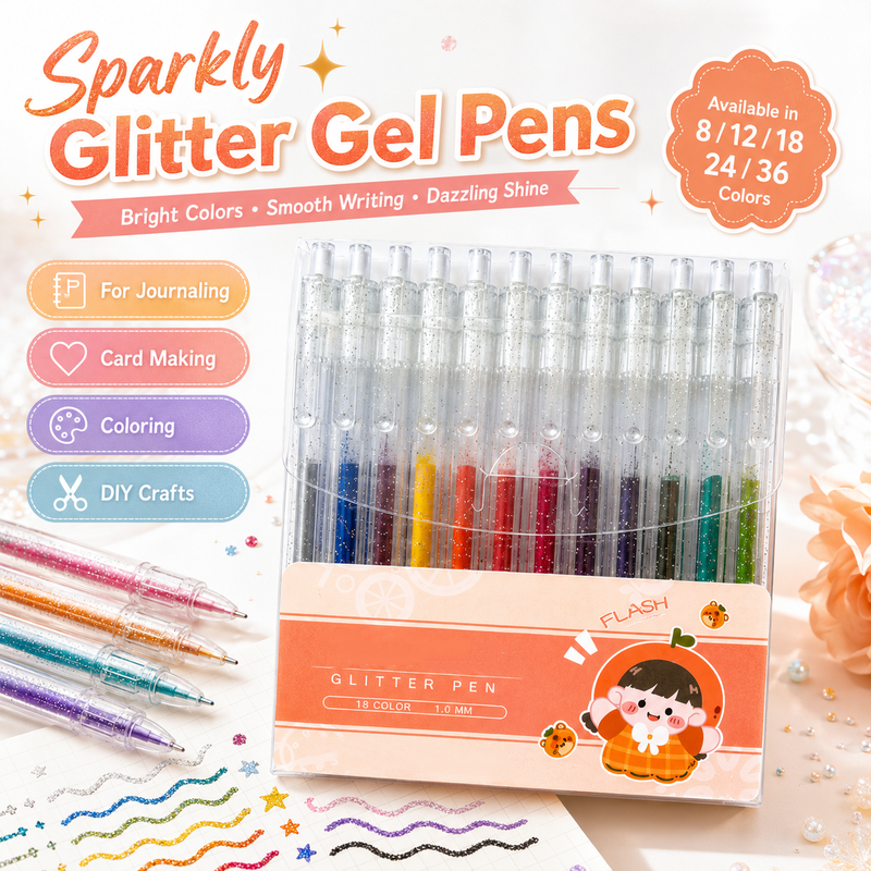 🌈Retractable Glitter Gel Pen Set for Journaling & Drawing