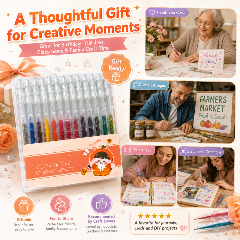 🌈Retractable Glitter Gel Pen Set for Journaling & Drawing