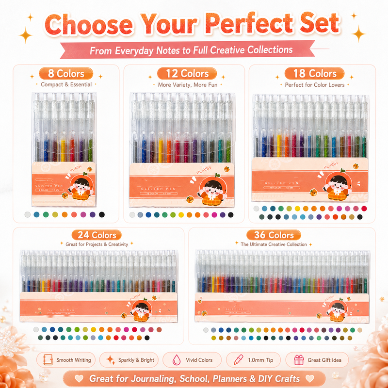 🌈Retractable Glitter Gel Pen Set for Journaling & Drawing