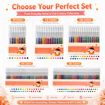 🌈Retractable Glitter Gel Pen Set for Journaling & Drawing