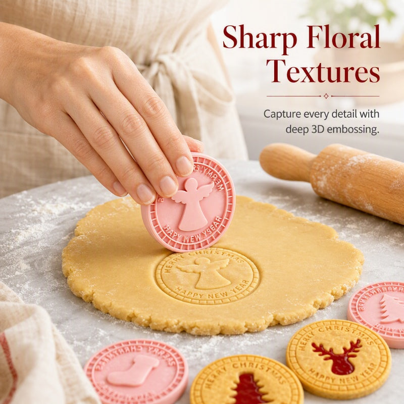 🎄🍪 3D-set met kerstkoekjesvormpjes (9 stempels) – één keer drukken en er verschijnen feestelijke patronen