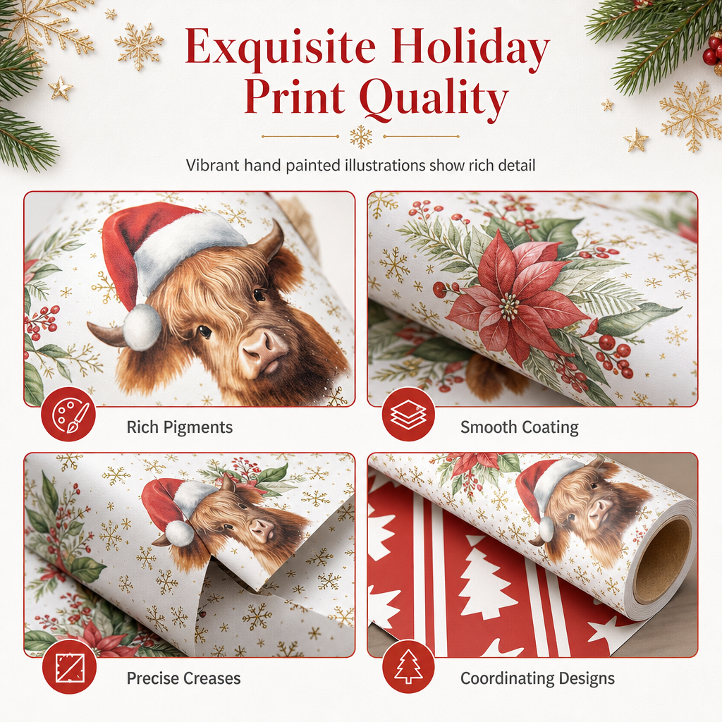🎁🐮 Maak elk kerstcadeau extra bijzonder met Highland Cow inpakpapier! 🎄