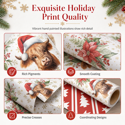 🎁🐮 Maak elk kerstcadeau extra bijzonder met Highland Cow inpakpapier! 🎄