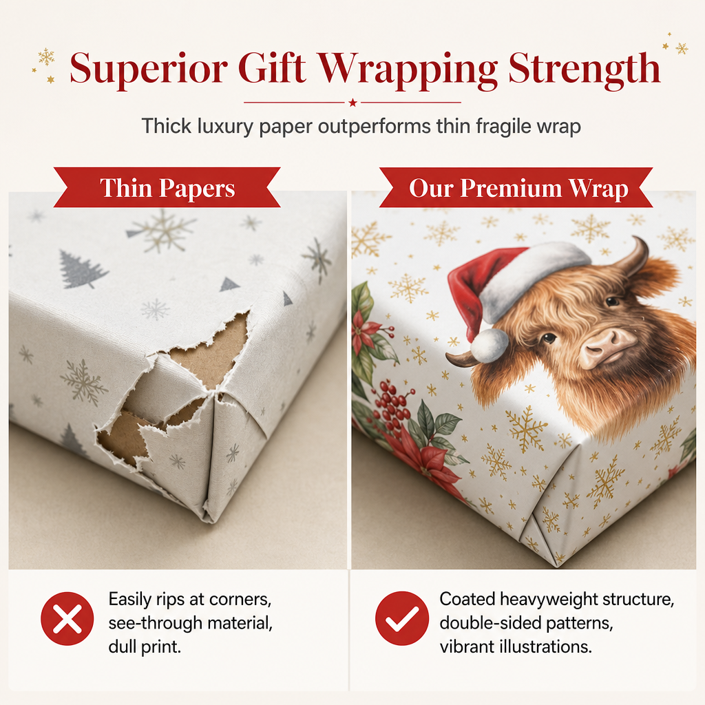 🎁🐮 Maak elk kerstcadeau extra bijzonder met Highland Cow inpakpapier! 🎄